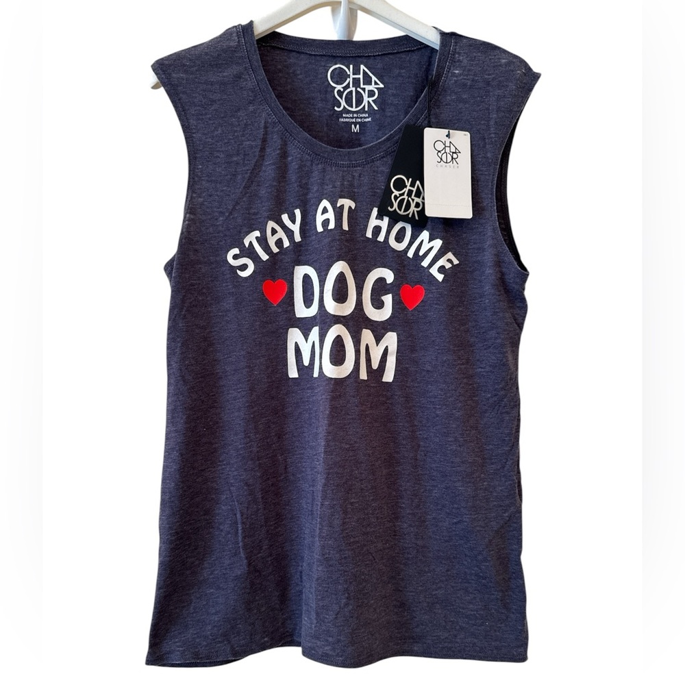 ⭐️NWT⭐️Chaser Women’s  Dark Blue 'Stay at Home Dog Mom' Tank Size Medium